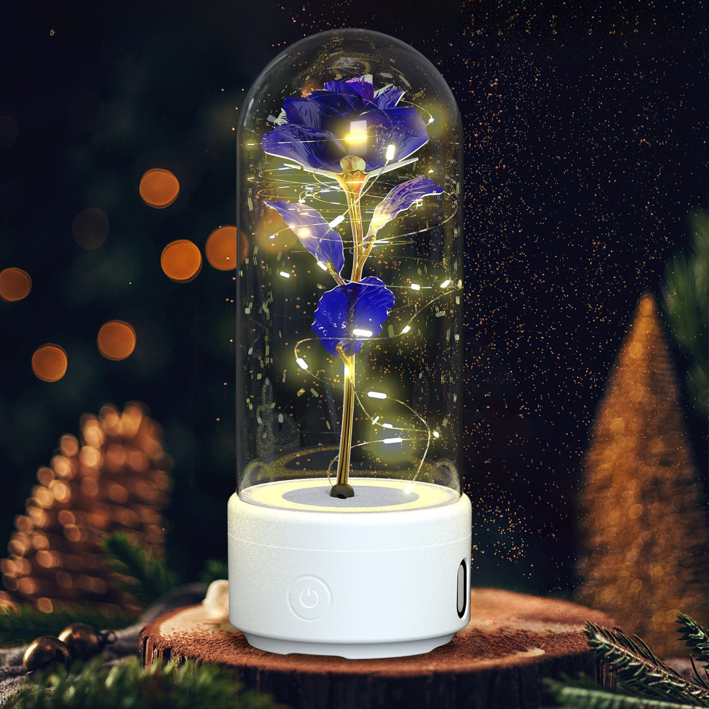 2-in-1 Rose LED Light & Bluetooth Speaker in Glass Cover