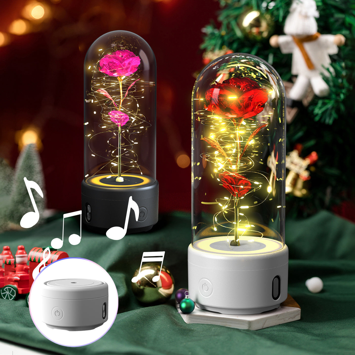 2-in-1 Rose LED Light & Bluetooth Speaker in Glass Cover