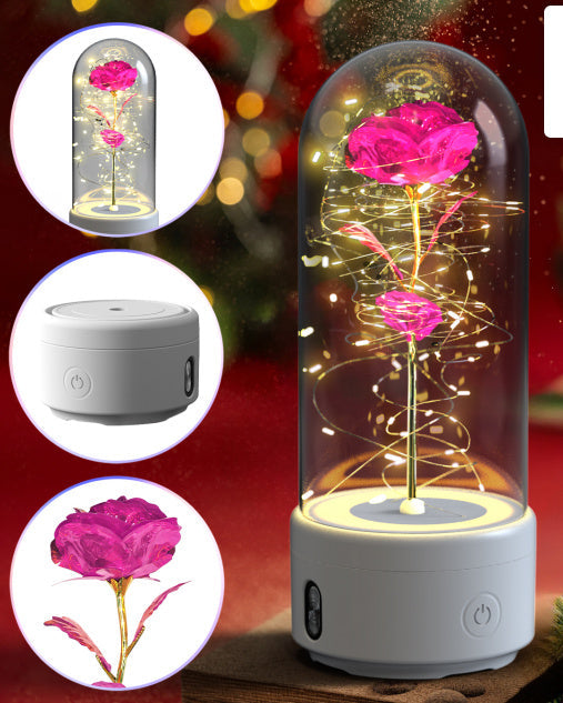 2-in-1 Rose LED Light & Bluetooth Speaker in Glass Cover