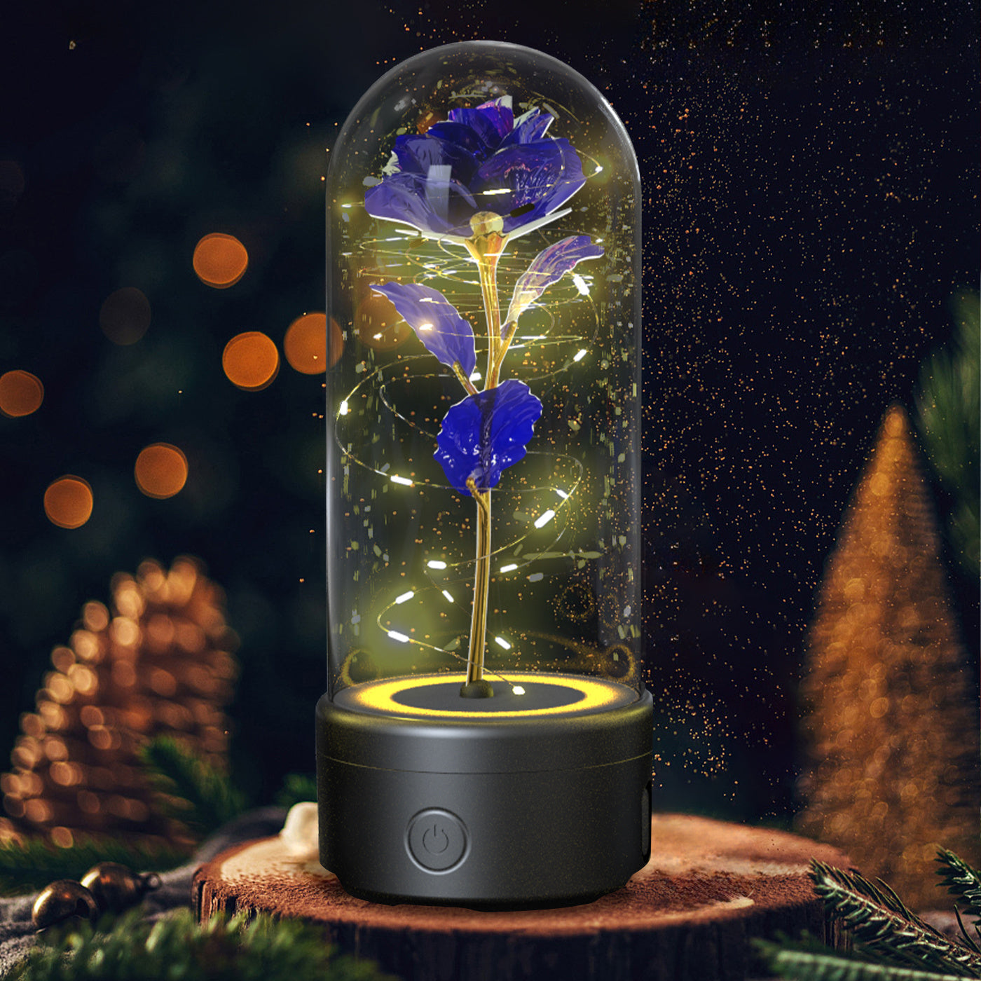 2-in-1 Rose LED Light & Bluetooth Speaker in Glass Cover