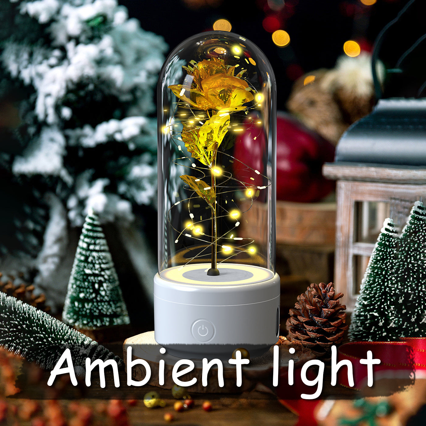 2-in-1 Rose LED Light & Bluetooth Speaker in Glass Cover