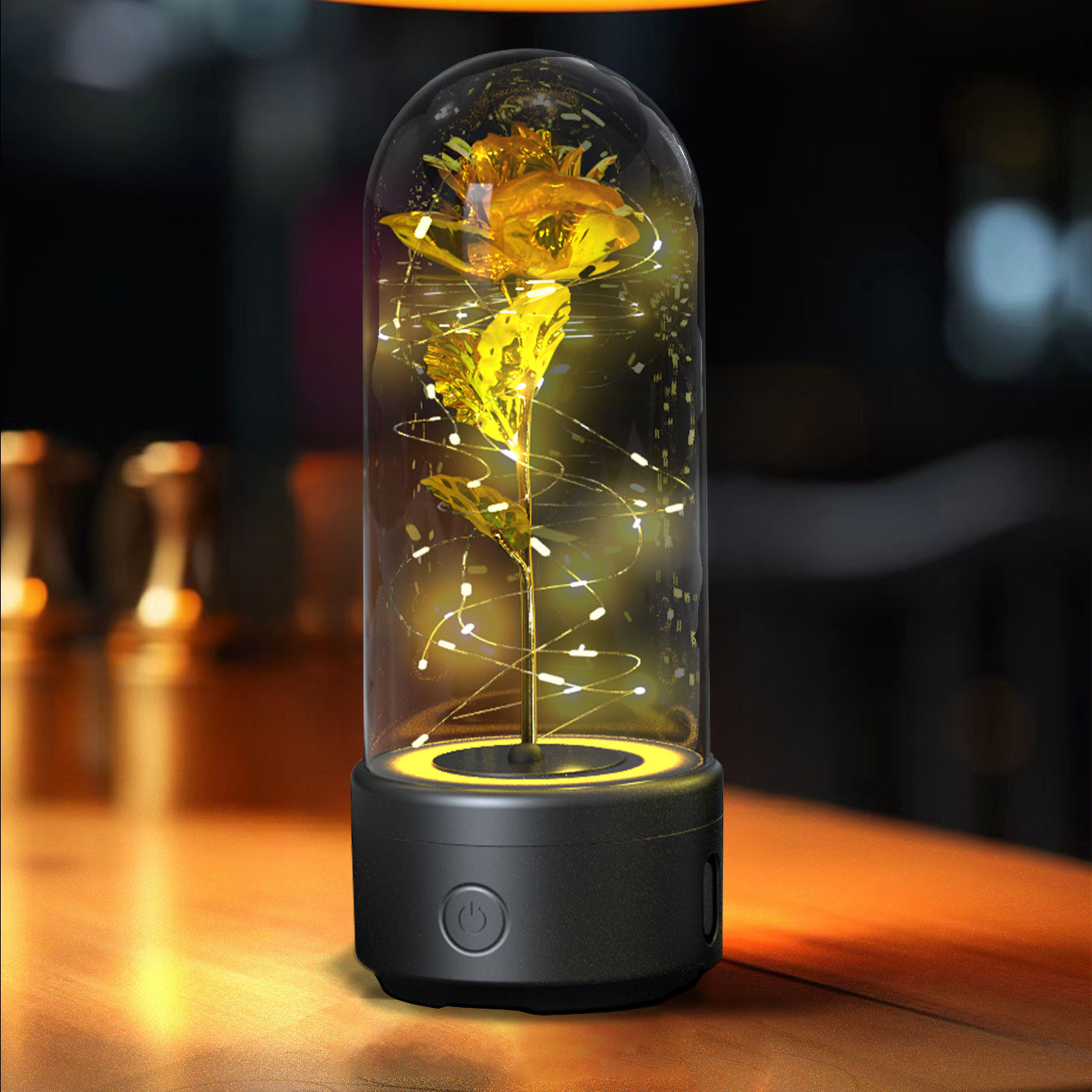 2-in-1 Rose LED Light & Bluetooth Speaker in Glass Cover