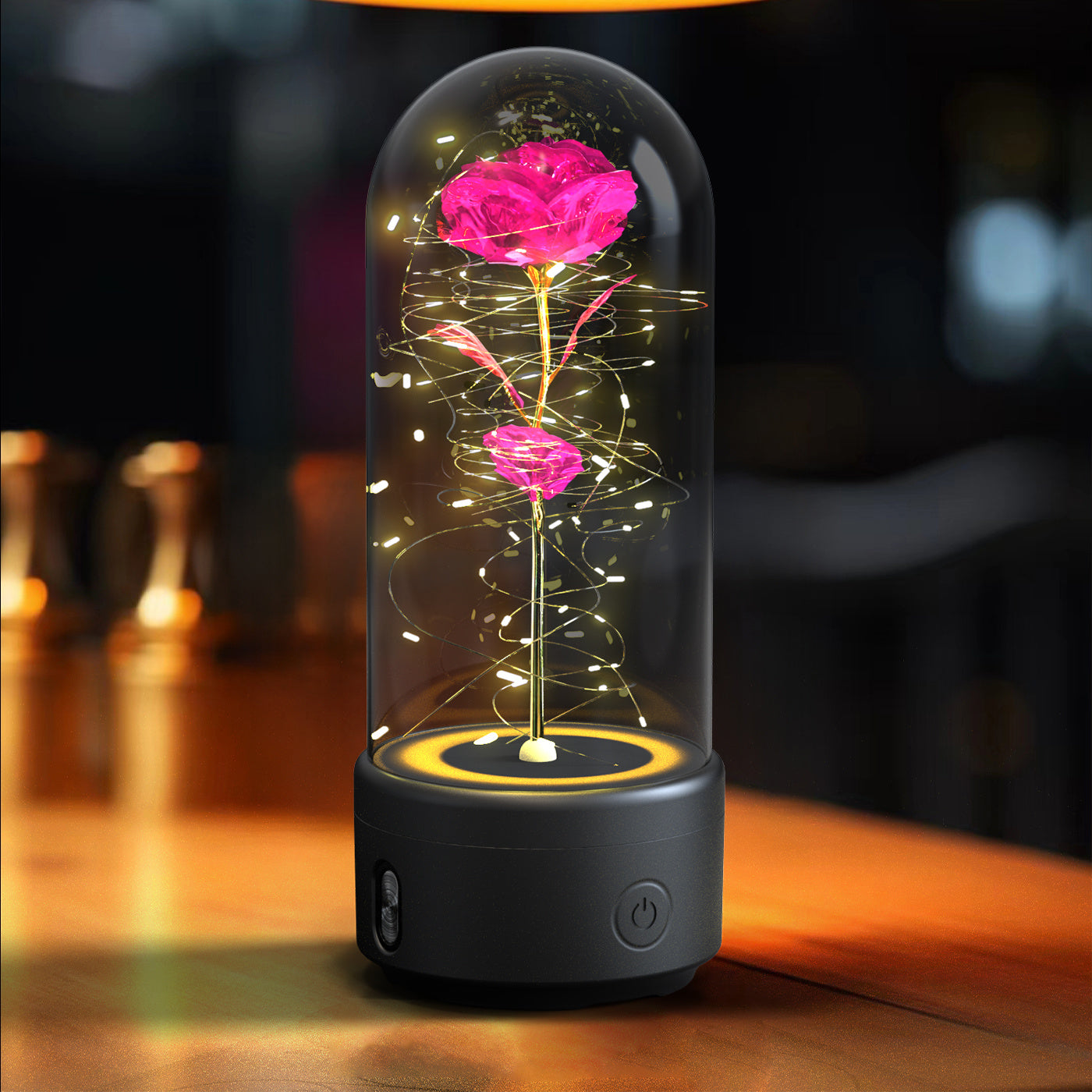 2-in-1 Rose LED Light & Bluetooth Speaker in Glass Cover