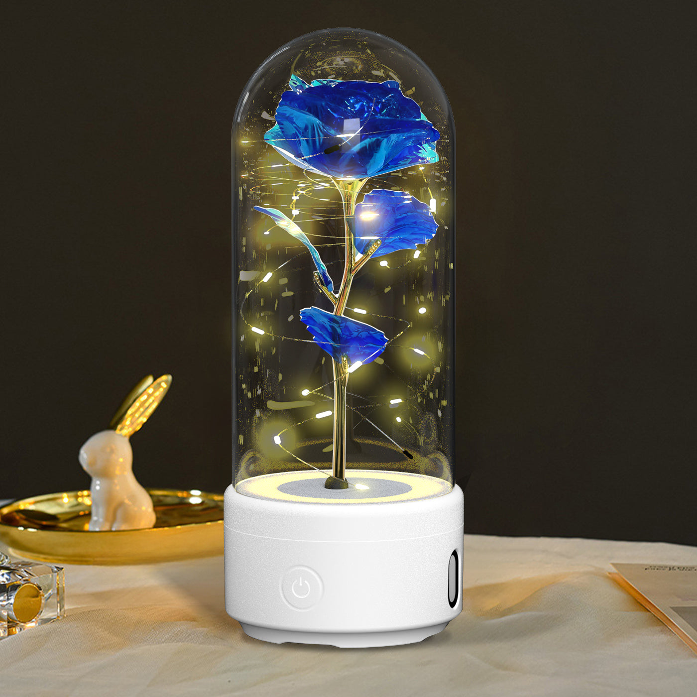 2-in-1 Rose LED Light & Bluetooth Speaker in Glass Cover