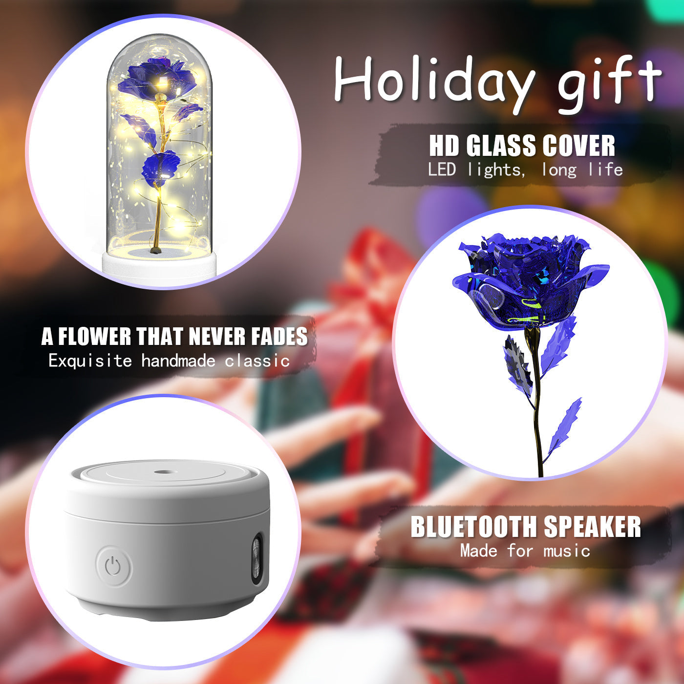 2-in-1 Rose LED Light & Bluetooth Speaker in Glass Cover