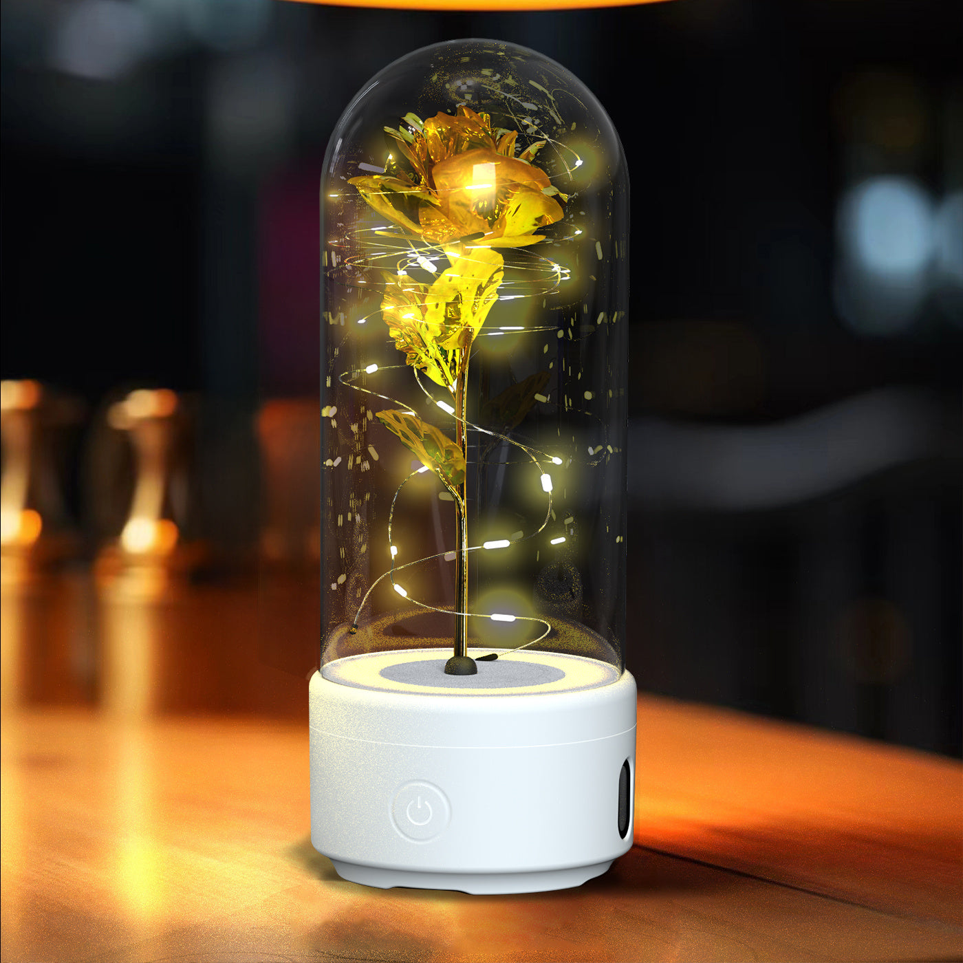 2-in-1 Rose LED Light & Bluetooth Speaker in Glass Cover