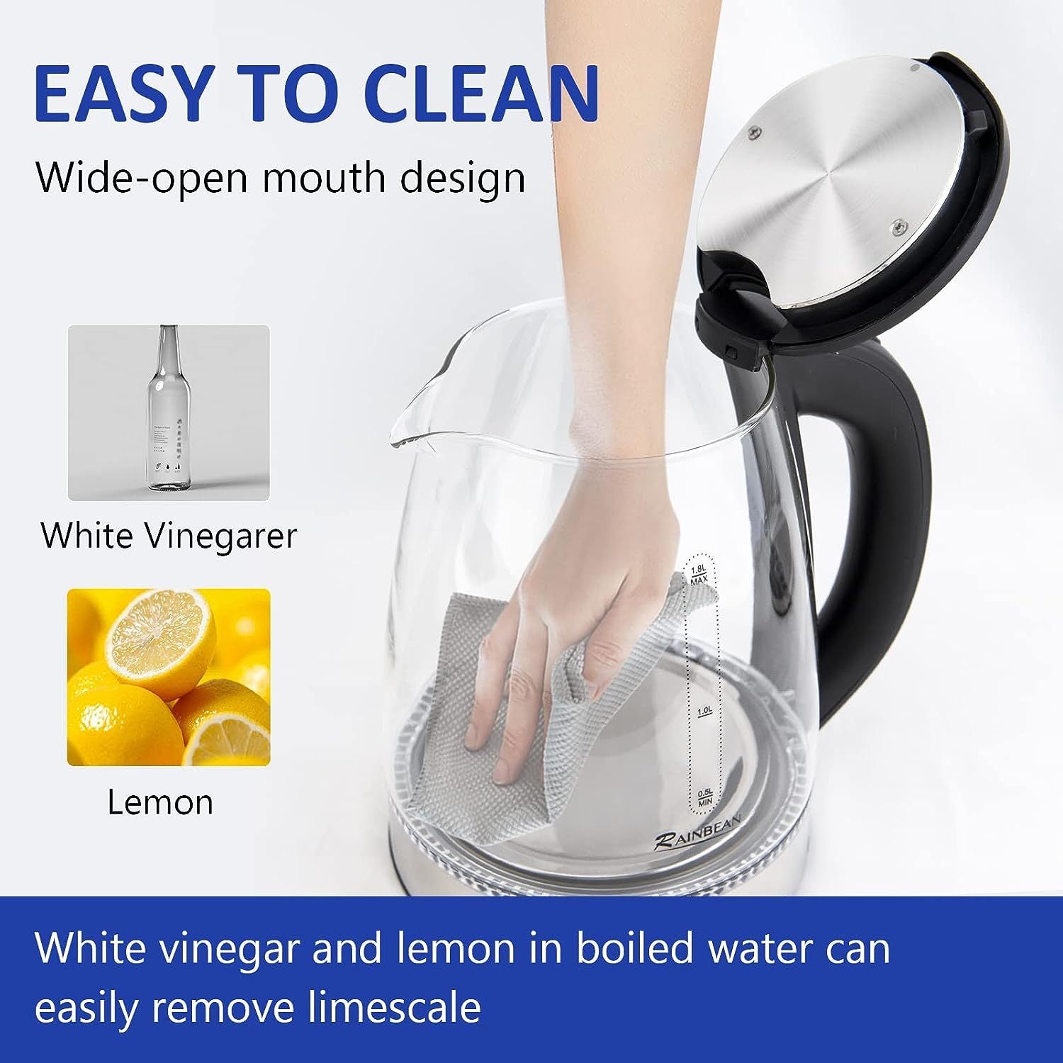 1.8L Electric Glass Kettle with LED & Auto Shut-Off